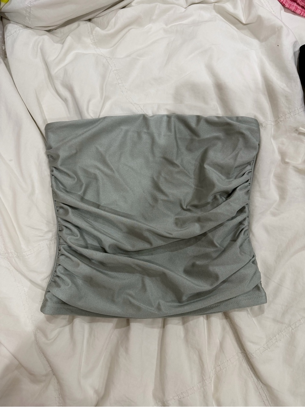 Edikted Ruched Strapless Tube Top — Sage Gray
